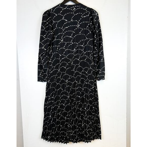 Ann Taylor Pleated Shirt Dress Black White Floral Midi Flare - 4 - Picture 6 of 10